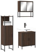 Set mobili da bagno 3 pz rovere marrone in legno multistrato