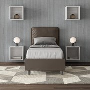 Letto singolo contenitore imbottito 80x200 similpelle cappuccino Antea