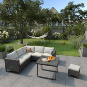Divano da giardino con cuscino grigio e braccioli Noa NATERIAL da 5 posti, struttura in acciaio seduta in rattan sintetico antracite, L 68 x H 62 x P 68 cm