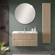 Mobile bagno sospeso cannettato 90 cm rovere chiaro con specchio Bali