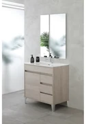 Mobile Bagno a Terra 80 Cm Un'Anta Tre Cassetti Specchio Feridras "Mondo 2.0" Rovere Chiaro