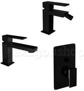 Teorema Pillar Set Miscelatori Monocomando Lavabo Bidet E Doccia Con Deviatore Nero Opaco