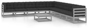 Set divani da giardino 10pz con cuscini grigio massello di pino