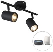 Faretto intelligente nero orientabile con 2 GU10 WiFi - Jeana