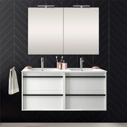 Mobile bagno da 120 cm Nilo bianco lucido con 4 cassetti lavabo e 2 specchi