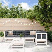 Set divani da giardino 6pz con cuscini in legno massello bianco