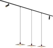 Sistema di illuminazione a binario moderno nero con 2 faretti e 3 lampade a sospensione viola monofase - Slimline Uzzy Panzi