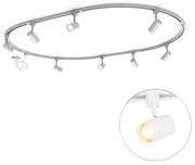 Sistema di illuminazione a binario moderno con 8 faretti bianchi monofase ovale 200 cm - Iconic Jeana