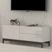 Porta TV Moderno con 1 Anta + 2 Cassetti METIS - Piede in Metallo Bianco Lucido