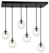 Lampadario a Sospensione in Acciaio e Vetro COSMO 6 Nero 6xE14 Colore delle Sfere Trasparente