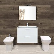 Composizione Bagno Completa Mobile Mia Sospeso 80 Cm Sanitari Filomuro S20 E Rubinetteria Win Vitra Bianco