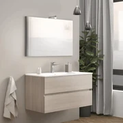 Mobile Bagno Sospeso 100 Cm Due Cassetti Specchio Con Illuminazione Led Savini Due "Easy" Rovere Fumo