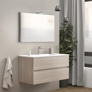 Mobile Bagno Sospeso 100 Cm Due Cassetti Specchio Con Lampada Led 100x60 Cm Savini Due "Easy" Rovere Fumo