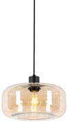 Lampada a sospensione smart nera con vetro ambrato incl. WiFi A60 - Bizle
