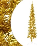 Albero di Natale Artificiale Sottile con Supporto Oro, 240cm