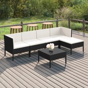 Set divani da giardino 6 pz con cuscini in polyrattan nero