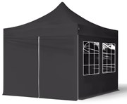 TOOLPORT 3x3m gazebo pieghevole con laterali (finestre), ECONOMY acciaio, nero - (581830)