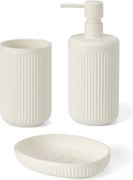 Set accessori bagno 3 pz con dispenser portaspazzolino e portasapone bianco crema cannettato Arizona