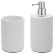 Set accessori bagno dispenser e portaspazzolini bianco in resina effetto pietra Matera