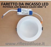 Faretto led da incasso carrera 12W luce bianco caldo 3000° K