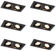Set di 6 faretti da incasso neri rettangolari a 2 luci - Qure