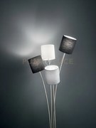 Piantana in metallo cromo spazzolato paralumi grigio, nero e bianco...