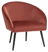 Poltrona design tessuto velluto rosso mattone e base in metallo nero OLIVIA