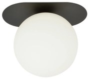 Plafoniera Minimal 1 Luce Teia In Acciaio Nero E Sfera Vetro Opale