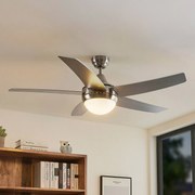 Ventilatore da soffitto Lindby con luce Auraya, silenzioso, acciaio Auraya, Alluminio / Grigio / Zincato, Soggiorno / Sala da pranzo, Metallo, Moderno