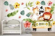 Adesivo murale per bambini "animali da safari in viaggio in auto! 60 x 120 cm