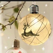 Pallina con Led decorata con Renna oro per Albero di Natale a batteria Wisdom