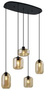 Lampada a sospensione moderna nera con vetro ambrato a 5 luci - Sheena