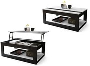 LUSSO Bianco Opaco/Nero Opaco - MODERNO TAVOLINO CON PIANO SOLLEVABILE + PORTAOGGETTI + MENSOLA (CON ROTELLE!)