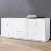 Credenza moderna VEGA con 4 ante battente e 3 cassetti in bianco lucido