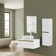 Mobile Bagno Sospeso 80 Cm Un Cassetto Specchio Feridras "Revital" Bianco Frassinato/Rovere