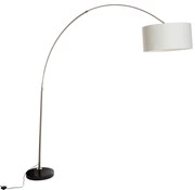 Lampada ad arco in acciaio con paralume in tessuto bianco 50 cm - XXL