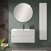Mobile bagno sospeso cannettato 90 cm bianco opaco con specchio Bali