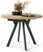 ALMO Rovere Craft Gold/gambe nere - TAVOLO ROTONDO ALLUNGABILE CON GAMBE A Y LOFT / INDUSTRIALE PER SALONE / SALA DA PRANZO