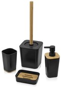 Set accessori bagno moderno in finitura nera opaca con dettagli in bambù