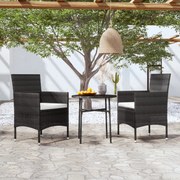 Set mobili da pranzo per giardino 3 pz polyrattan nero