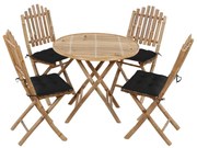 Set Da Pranzo Da Giardino 5 Pz Pieghevole Con Cuscini İn Bambù /