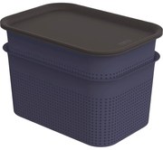 Set di 2 contenitori in plastica blu scuro con coperchio 18,5x26,5x18 cm Brisen - Rotho