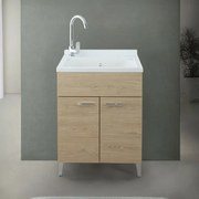 Mobile lavatoio 60x50 cm rovere con vasca in resina e asse lavapanni