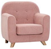 Poltrona scandinava per bambini in tessuto effetto velluto testurizzato rosa e legno chiaro NORKID