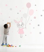 Adesivo murale per bambina coniglietto rosa con palloncini 92 x 55 cm