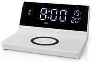 Nedis WCACQ20WT - Orologio a sveglia con display LCD e senza fili caricatore 15W/5V bianco