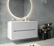 Mobile bagno bianco opaco 100x46 cannettato Urbino 2.0 con lavabo in resina e due cassetti