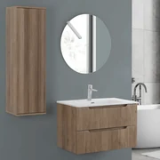 Mobile Bagno Sospeso Cannettato 80 Cm Due Cassetti Specchio Feridras "Kannè" Rovere Riviera