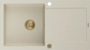 Mexen Leo lavello in granito monovasca con scolapiatti 900 x 500 mm, beige, sifone dorato - 6501901010-69-G