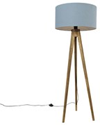 Lampada da terra a treppiede rustica in legno vintage con paralume azzurro 50 cm - Tripod Classic